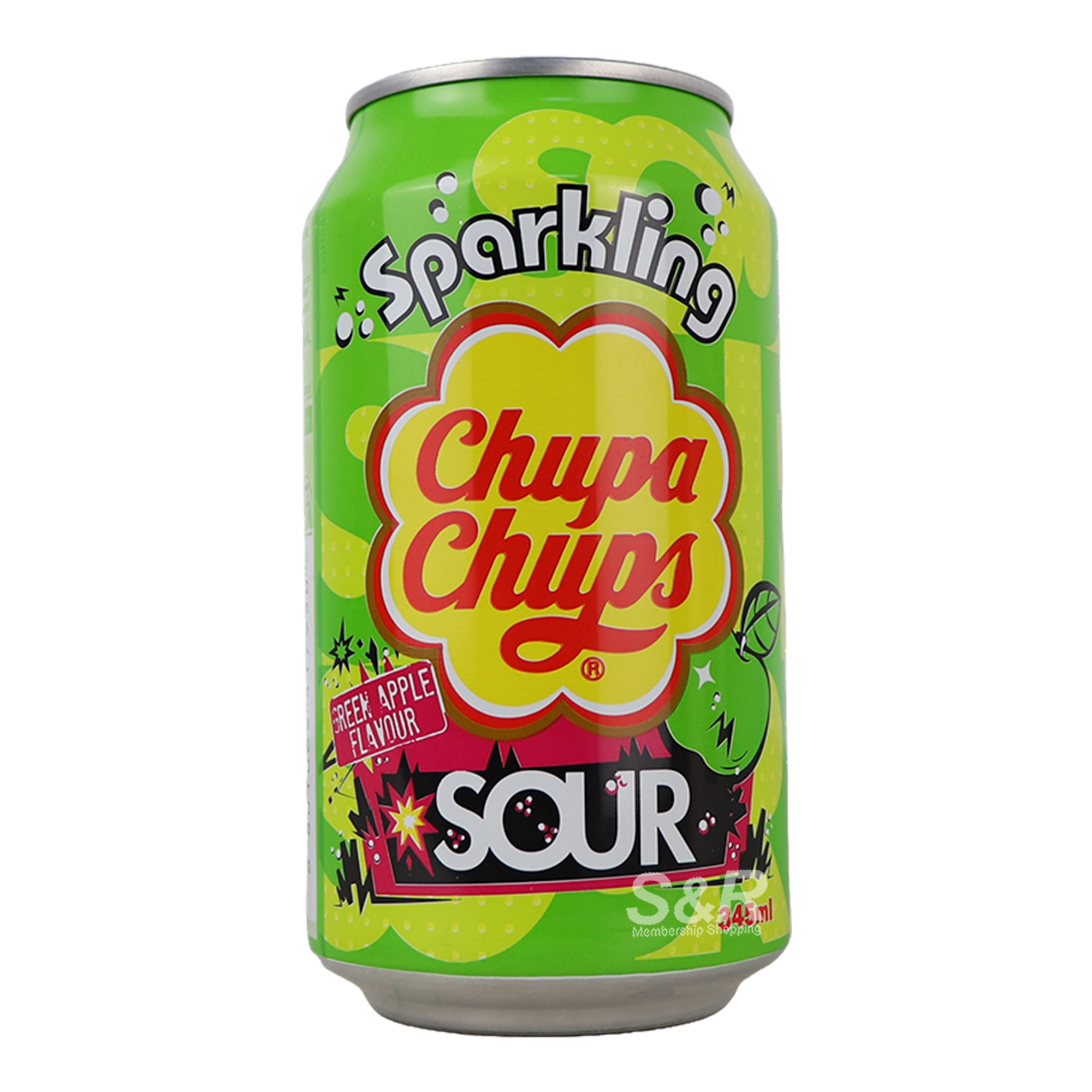 Chupa Chups Sparkling Sour Green Apple 355mL